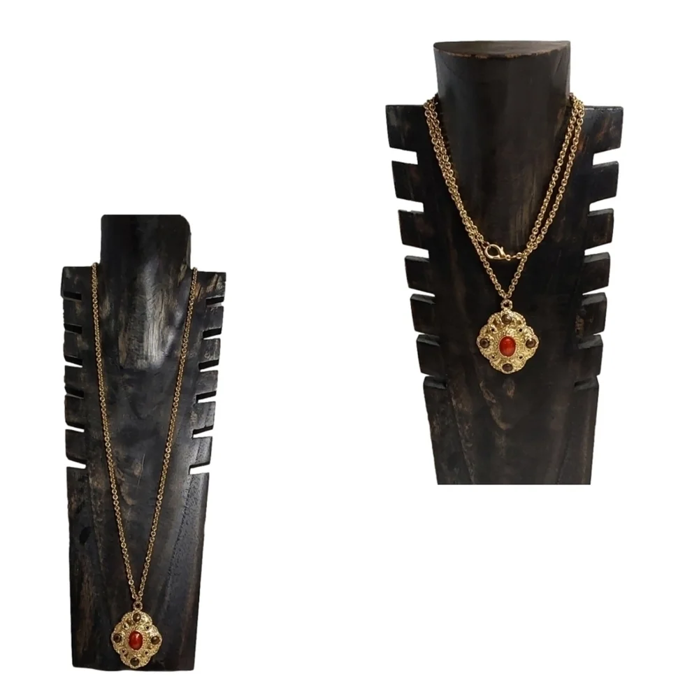 Gold PLATED GOTHIC‎ LONG NECKLACE WITH CHOCOLATE RUBY STONES